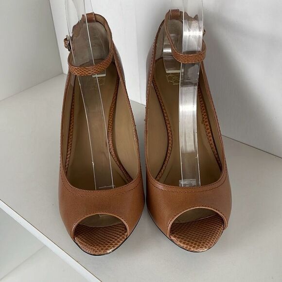 Ann Taylor Leather Mary Jane Open Toe Wedges 7 Cognac - Picture 3 of 11